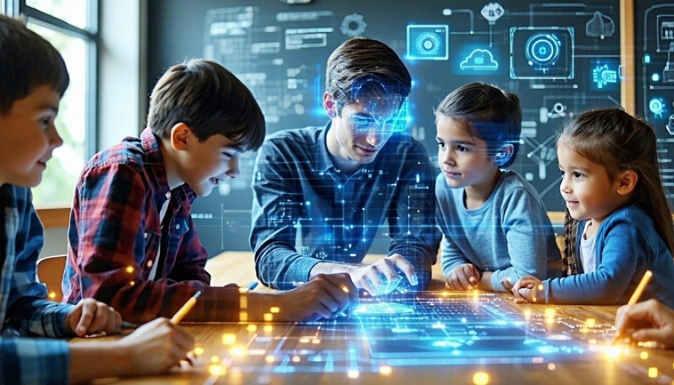 An image of students engaging with AI-powered educ